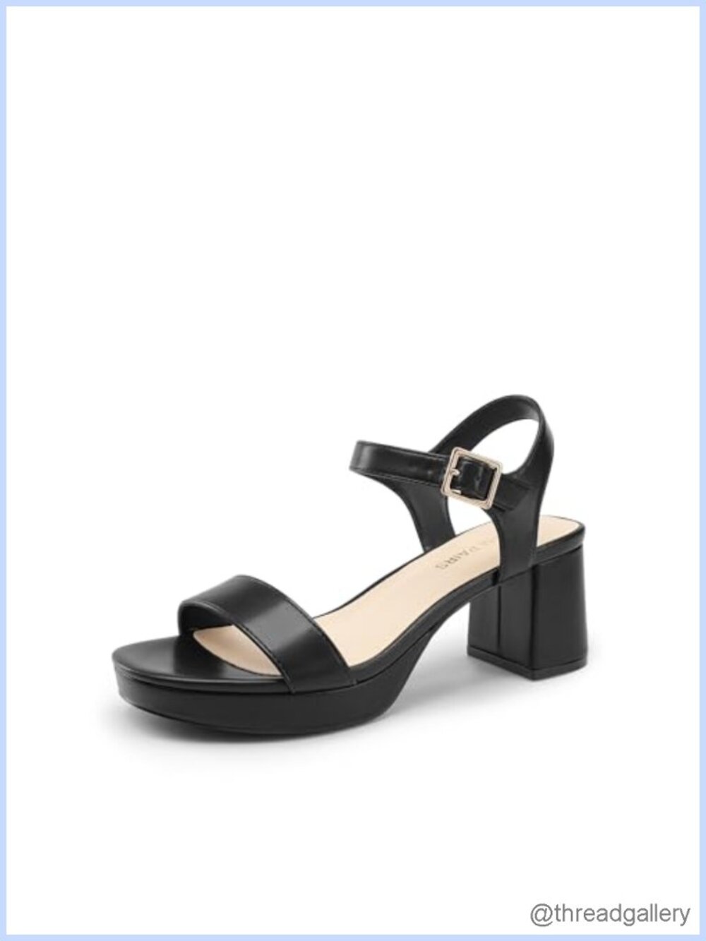 Platform Block Heel Sandals Square Toe Ankle Strap Faux Leather